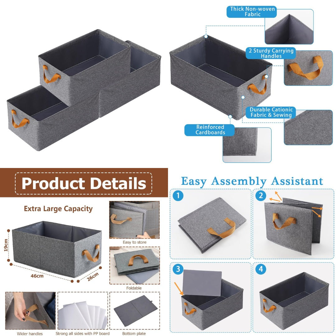 Pack of 2 Foldable Collapsible Storage Baskets – Without Metal Rod
