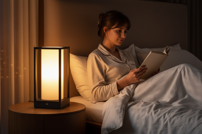 Modern Bedside Lantern Lamp with Woman Reading