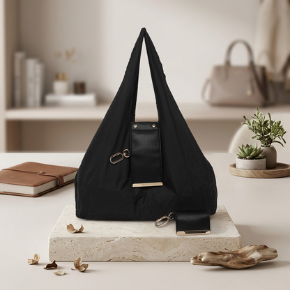 Foldable Keychain Storage Tote Bag – Reusable Large Capacity Shopping & Travel Tote Bag (Black & Brown)