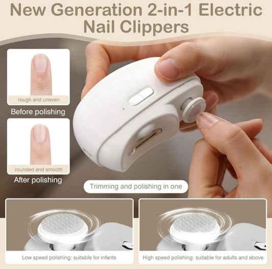 2-in-1 Electric Nail Clipper & Trimmer with LED Light – Rechargeable Nail Cutter & Polisher