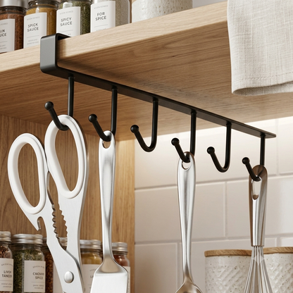 Cabinet Shelf 6 Hook Mug Holder Rack – 3 Pieces Set | Under Shelf Iron Cup Hanger | Multi-Purpose Kitchen Organizer