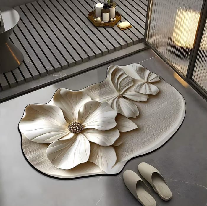 Flower Fusion 3D Floor Mat – Pack of 3 | Anti-Slip Washable | Mix Colors
