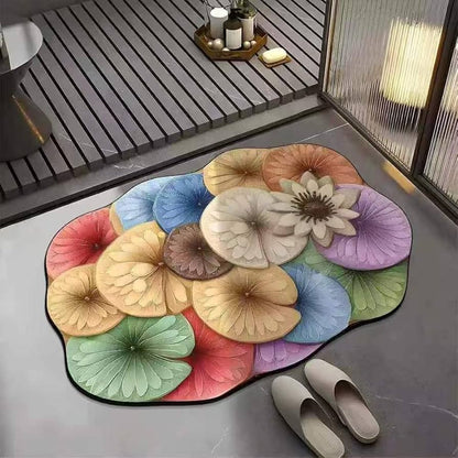 Flower Fusion 3D Floor Mat – Pack of 3 | Anti-Slip Washable | Mix Colors