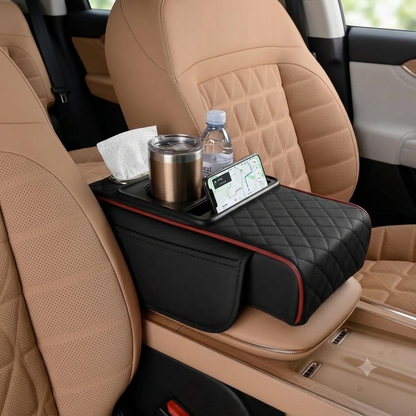 5-in-1 Universal Car Armrest Cushion with Cup & Phone Holder – Leather Center Console Organizer