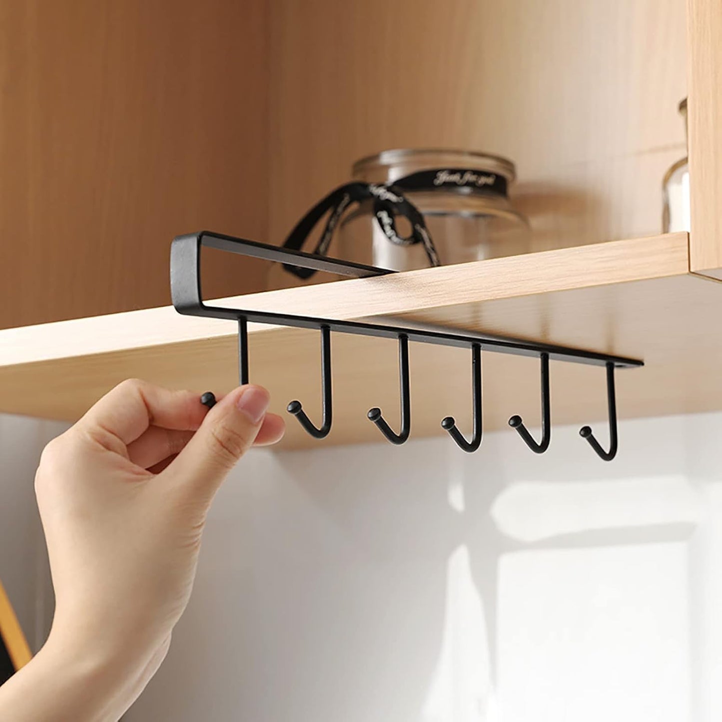 Cabinet Shelf 6 Hook Mug Holder Rack – 3 Pieces Set | Under Shelf Iron Cup Hanger | Multi-Purpose Kitchen Organizer