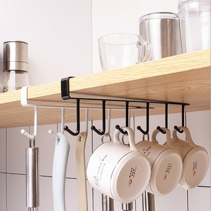Cabinet Shelf 6 Hook Mug Holder Rack – 3 Pieces Set | Under Shelf Iron Cup Hanger | Multi-Purpose Kitchen Organizer
