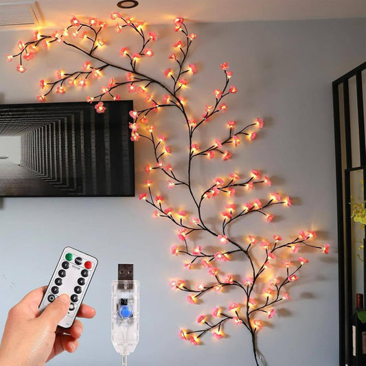 Cherry Blossom LED Tree Light with Remote & Clips | Decorative Fairy Vine Lights