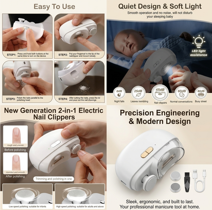 2-in-1 Electric Nail Clipper & Trimmer with LED Light – Rechargeable Nail Cutter & Polisher